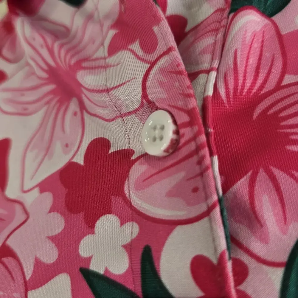 Pins & Aces Augusta Azaleas Sleeveless Polo Golf Shirt Size Small Pink Green - Picture 4 of 8